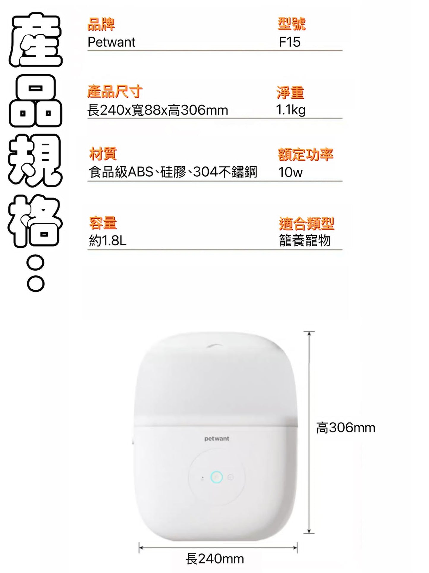 Petwant F15 掛籠式智能餵食器 (帶鏡頭)